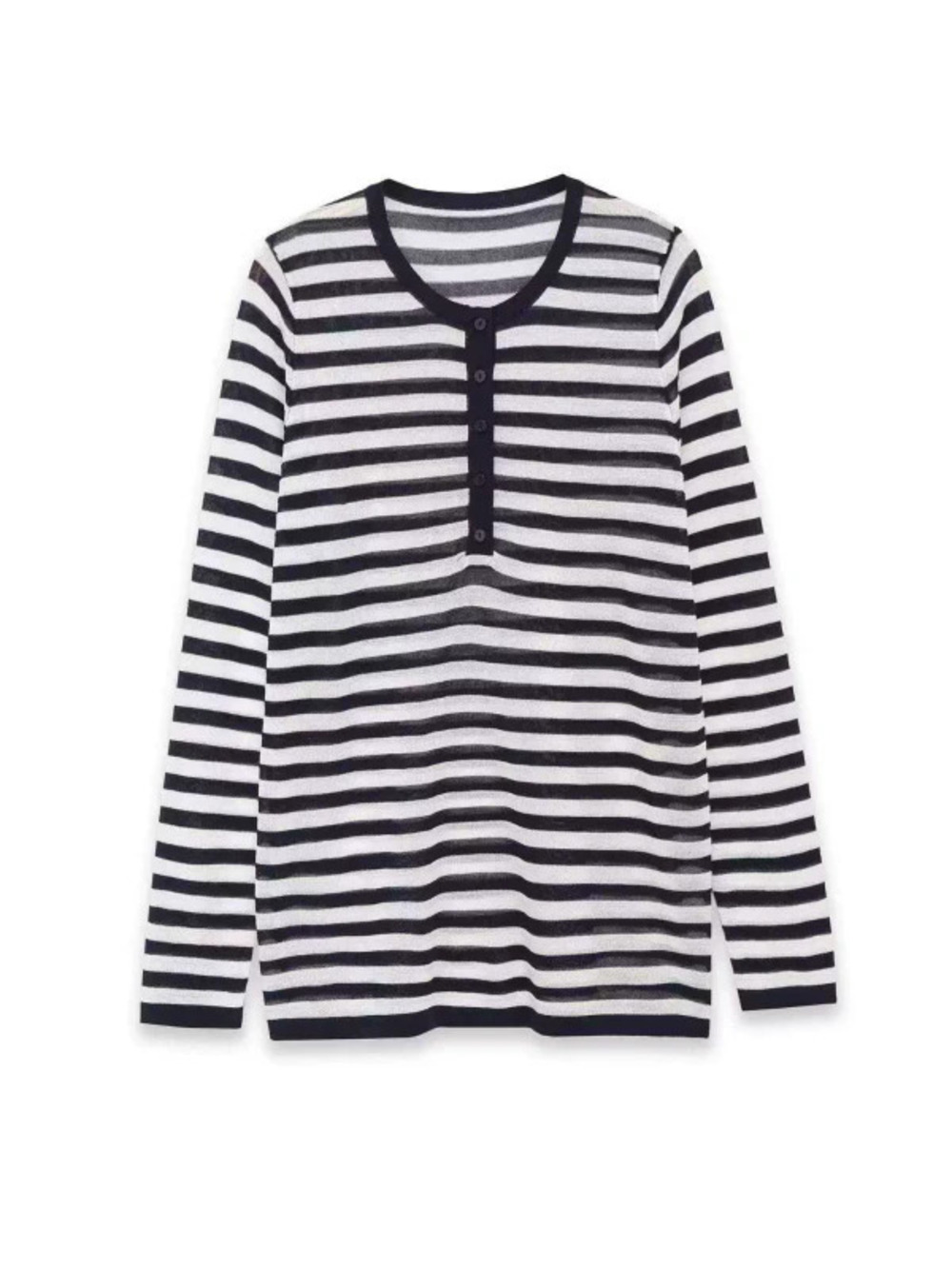 ZARA Summer Vintage Black White Striped Henley Knit Top